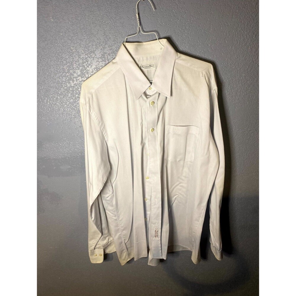 Vtg!Christian Dior Shirt Men's 17 34-35  Chemise Textured Stripe White Button Up